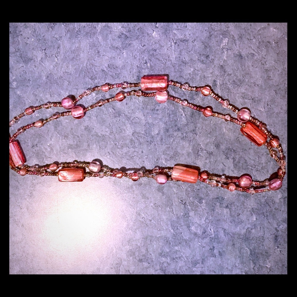 Pink Iridescent Beaded Necklace